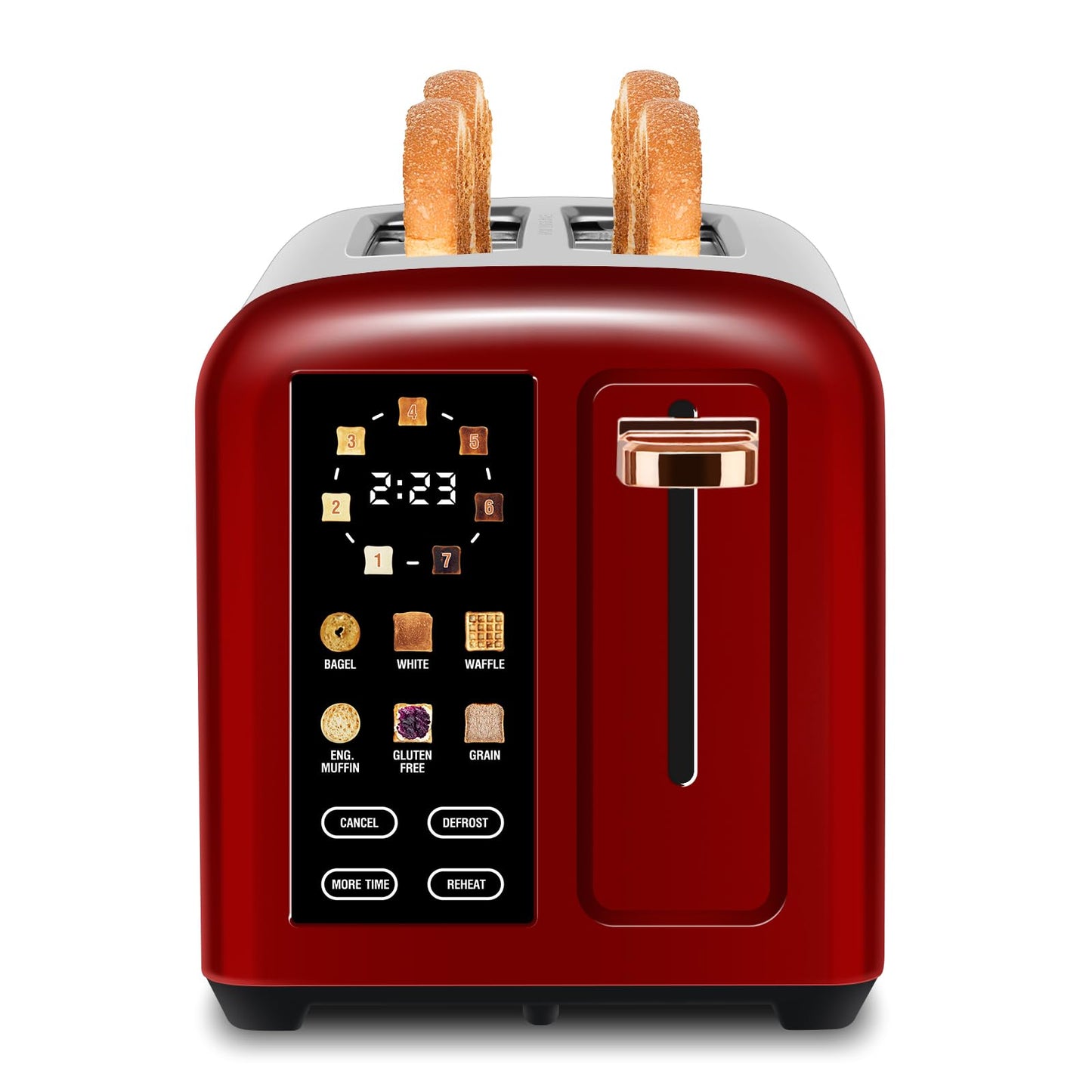 SEEDEEM Toaster 2 Slice with Touch Screen Faster Heating Speed 7 Shade Setting 6 Bread Type 1.5”Wide Slots Toaster Removable Crumb Tray 1350W Dark Cherry